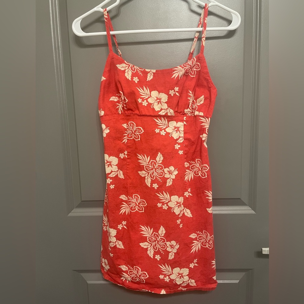 Tropical Dress Floral Red Spaghetti Strap Hawaiian Size XS